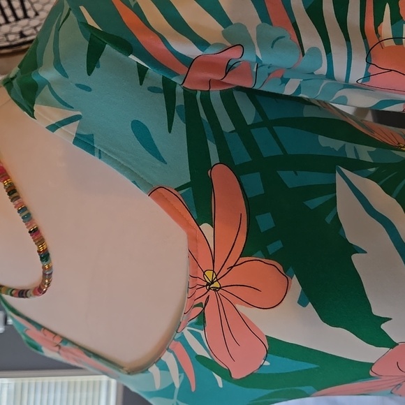 Boston Proper Teal and Coral Floral 3/4 Long Sleeve Top - Picture 8 of 12